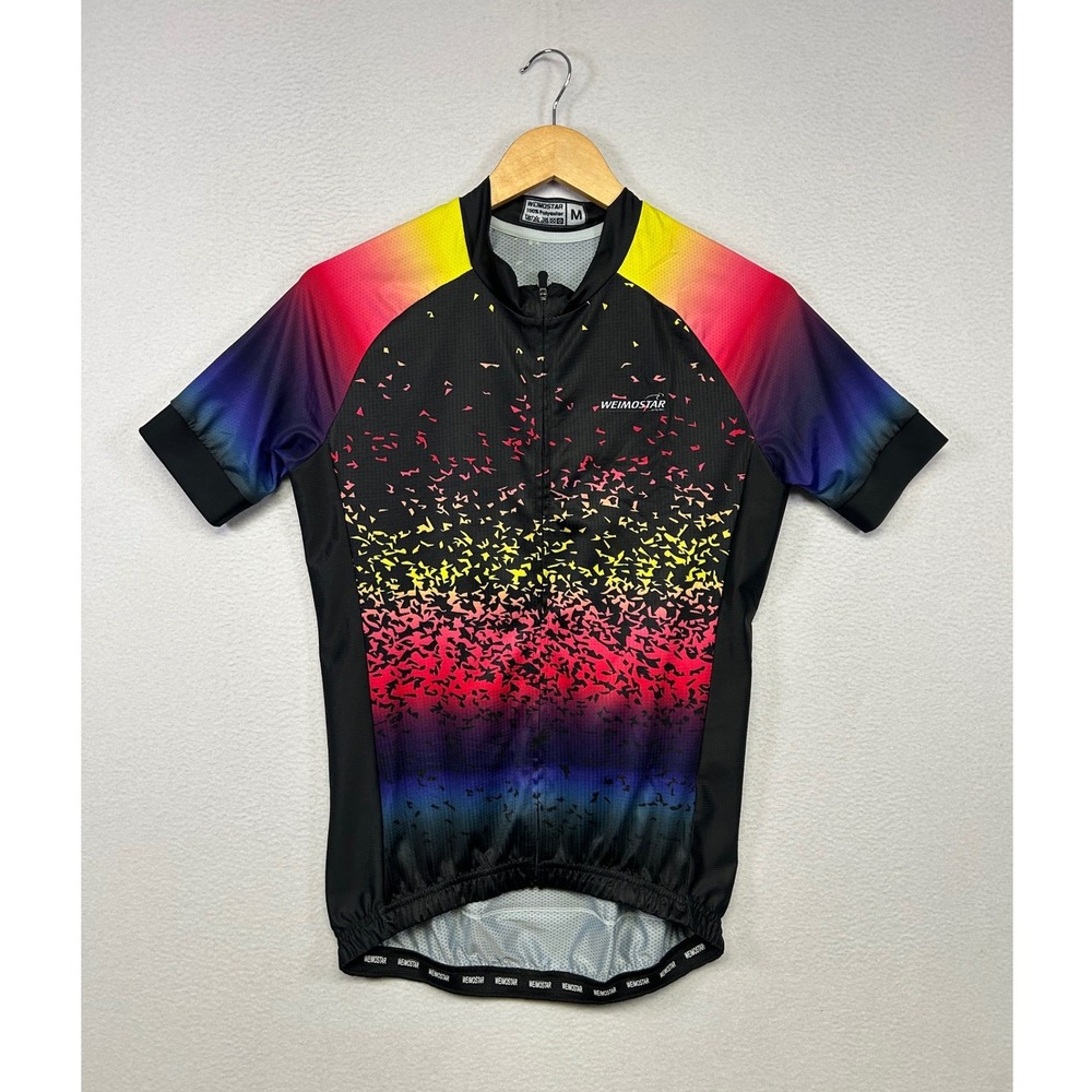 Sporty Vibrant Weimostar Mens Medium Black Rainbow Gradient Cycling Jersey Short